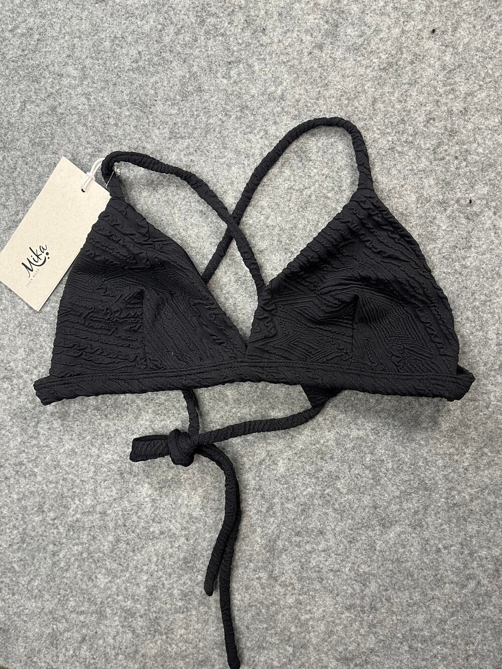 Mika Soleil Textured Triangle Bikini Top Black Size L NWT